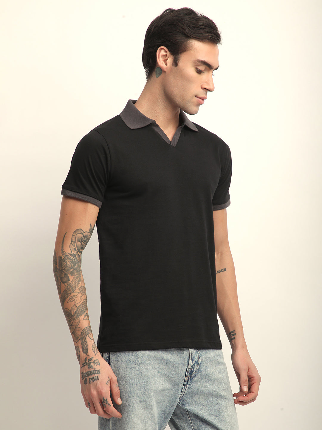 Mens Half Sleeve Polo Neck Solid Regular Fit Tshirts