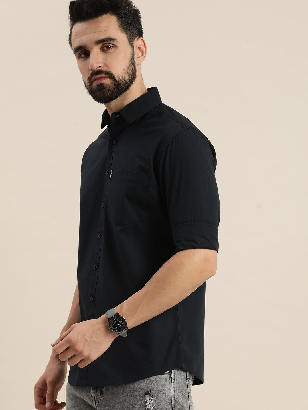 Mens Plain Full Sleeve Shirt With Pocket