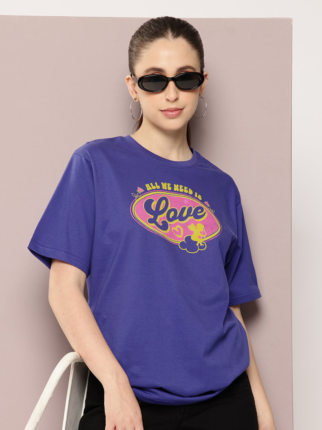 Womens Half Sleeve Round Neck Printed Oversized Fit Tshirts