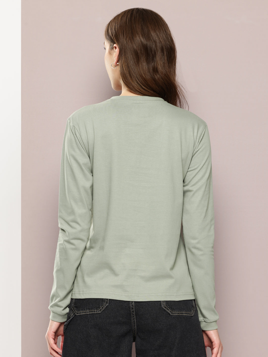 Womens Full Sleeve V-Neck Solid Regular Fit Tshirts