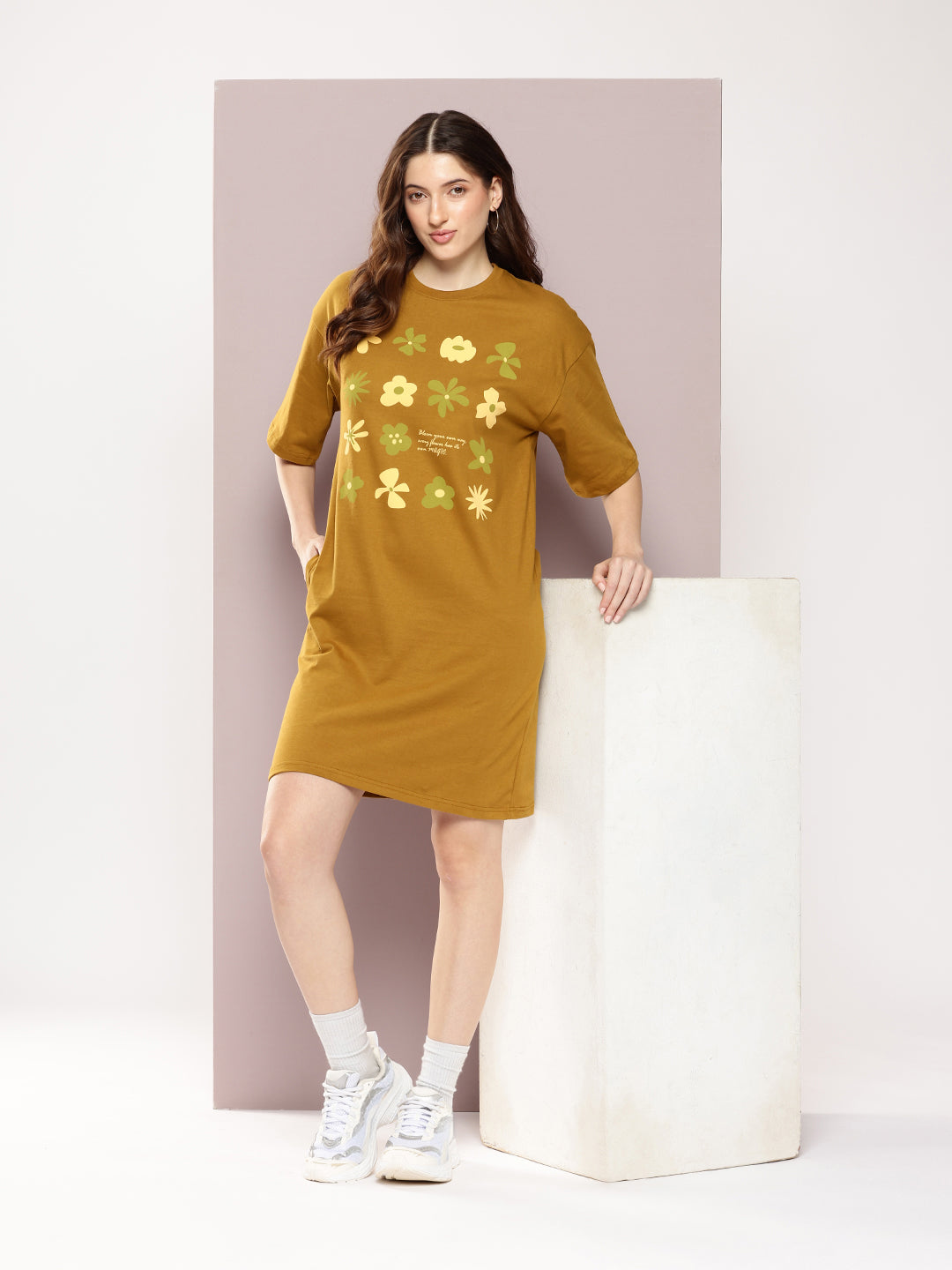 Womens Oversized Short Sleeves Printed Tshirt Dress