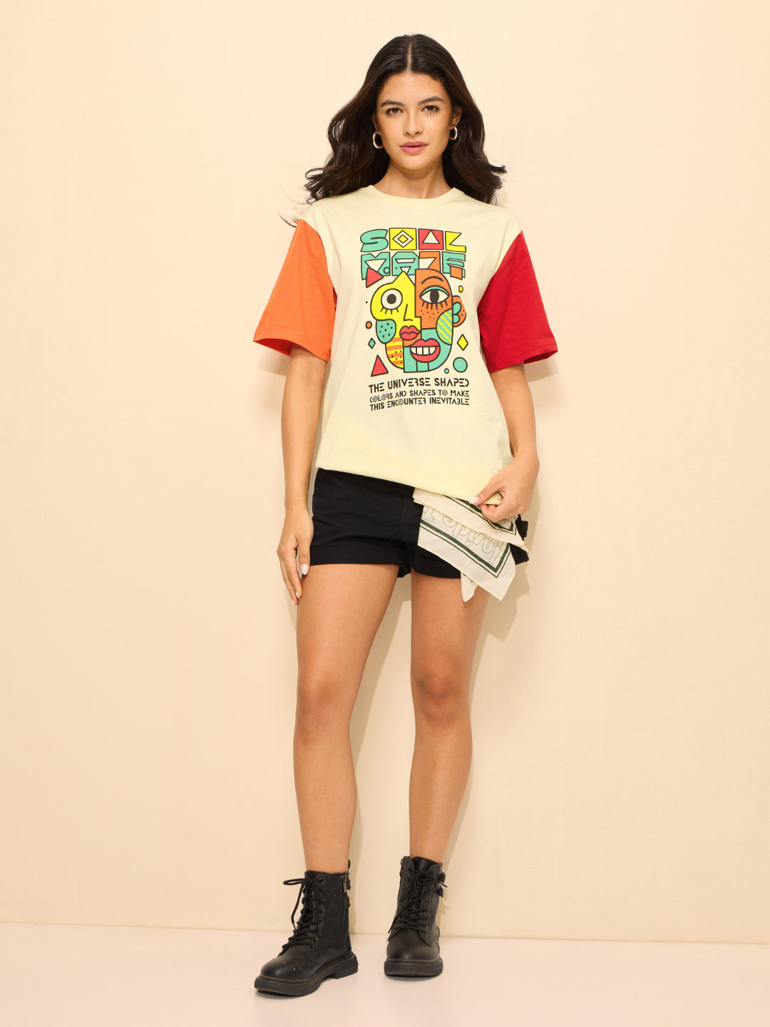 Womens Printed Oversized Fit Cotton T-Shirt