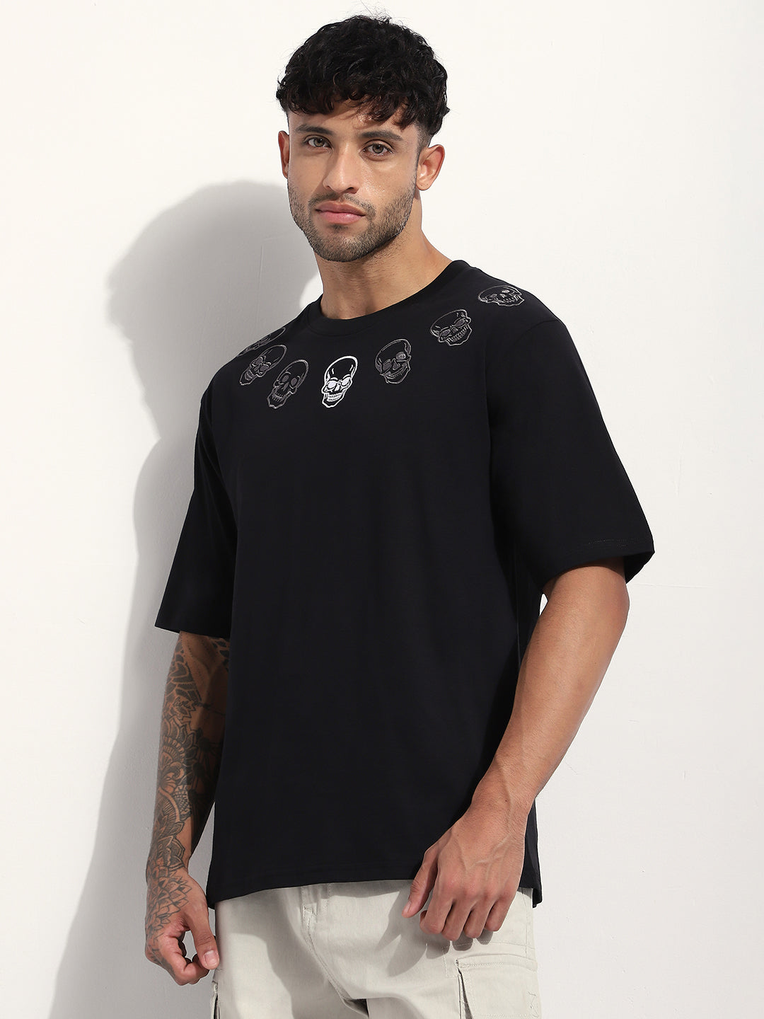 Mens Half Sleeve Round Neck Embroidered Oversized Fit Tshirts