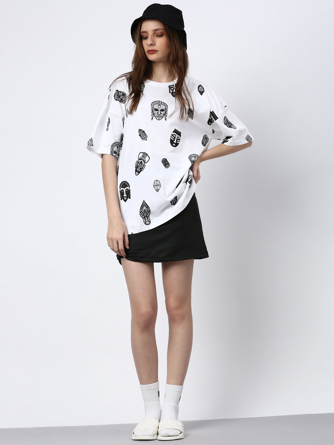 Womens Half Sleeve Drop Shoulder Printed Oversized Fit T-Shirts