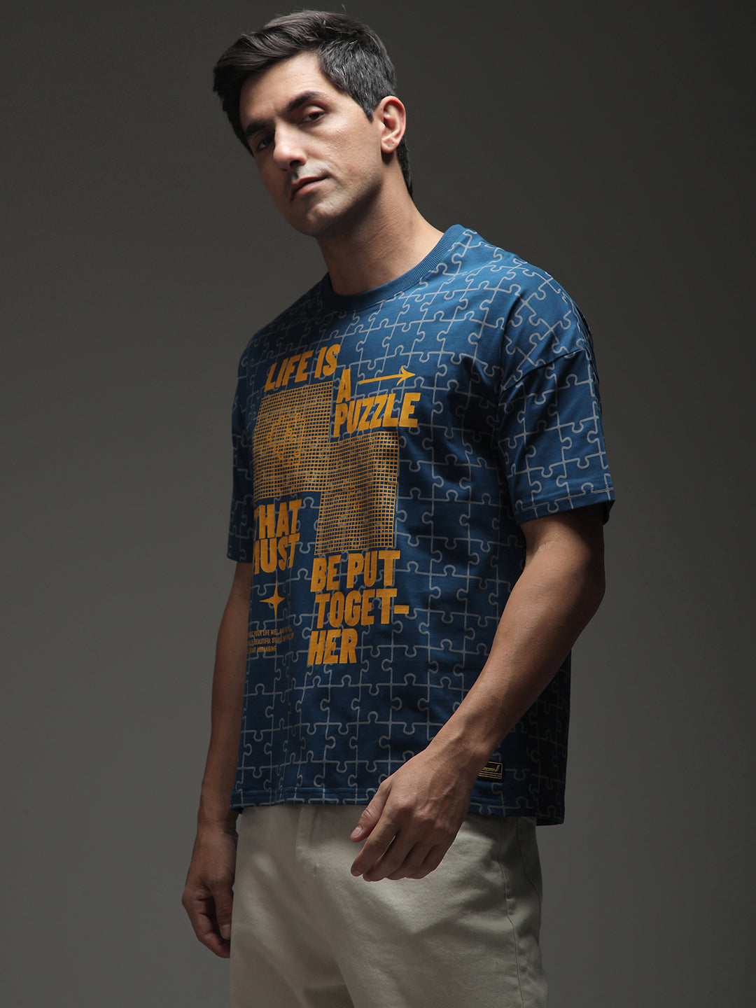 Mens Half Sleeve Drop Shoulder Printed Oversized Fit T-Shirts