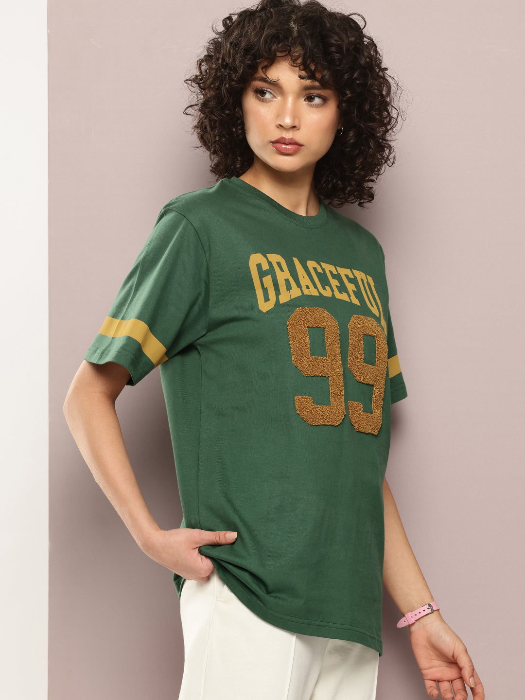 Womens Half Sleeve Round Neck Printed Oversized Fit Tshirts
