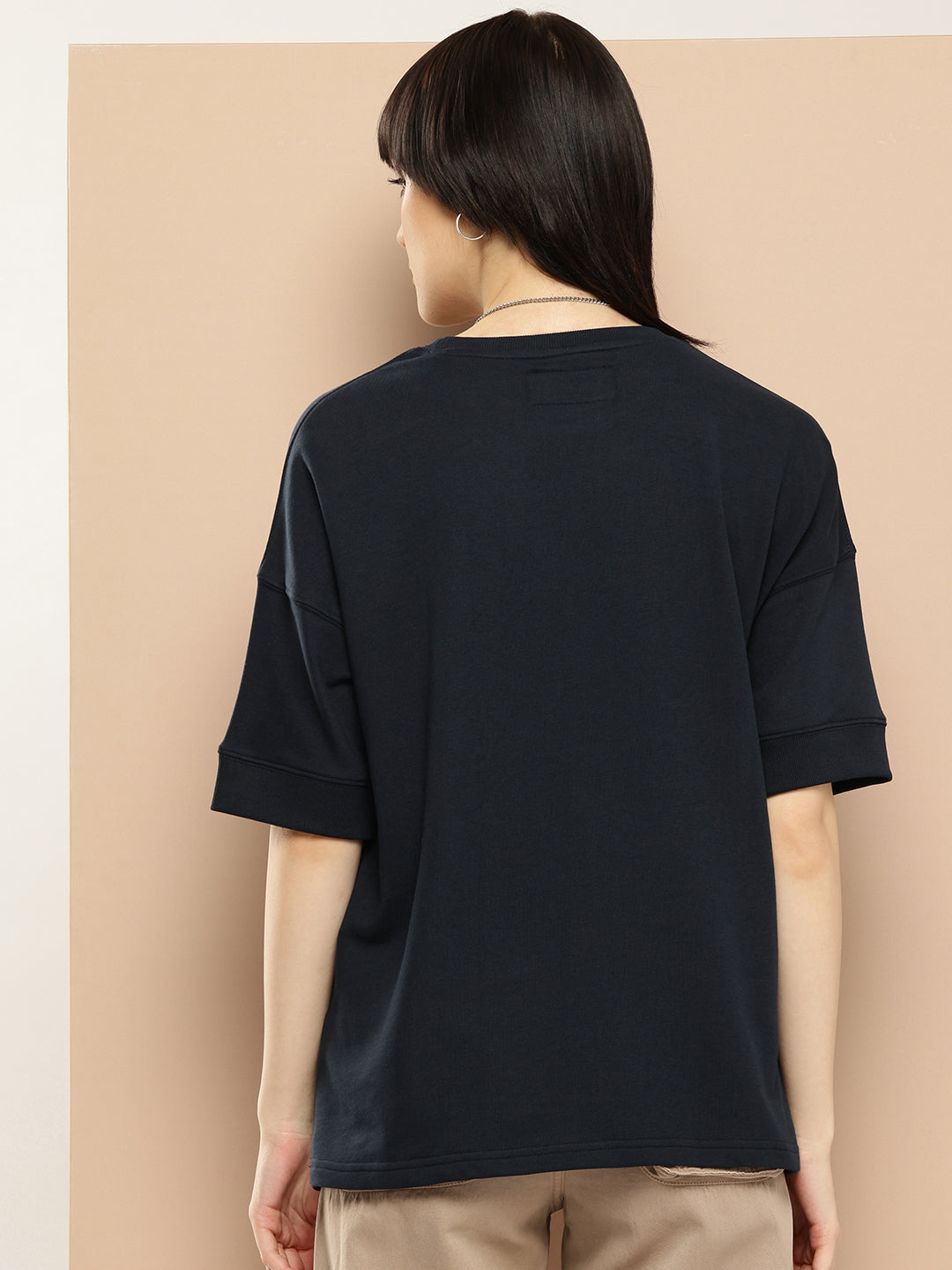 Womens Half Sleeve Round Neck Solid Oversized Fit Tshirts