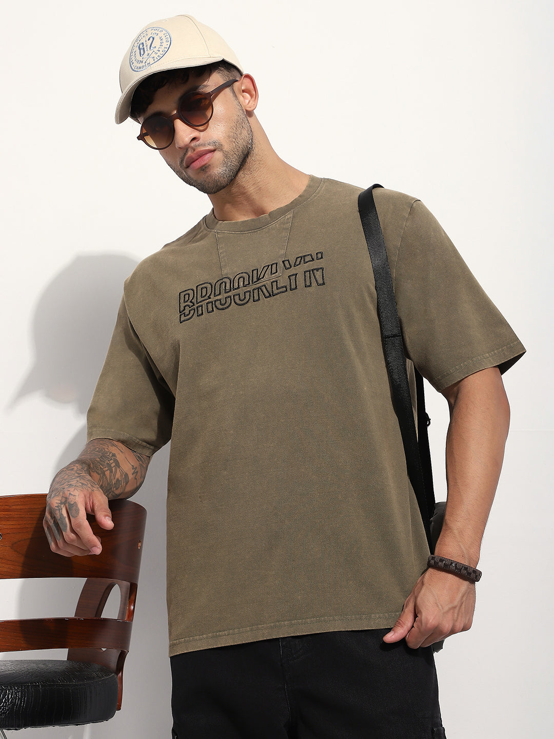 Mens Half Sleeve Round Neck Embroidered Oversized Fit Tshirts