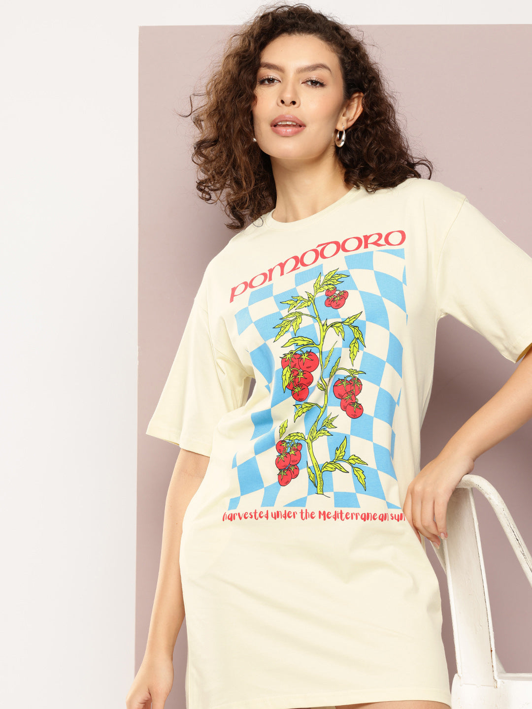 Womens Oversized Short Sleeves Printed Tshirt Dress