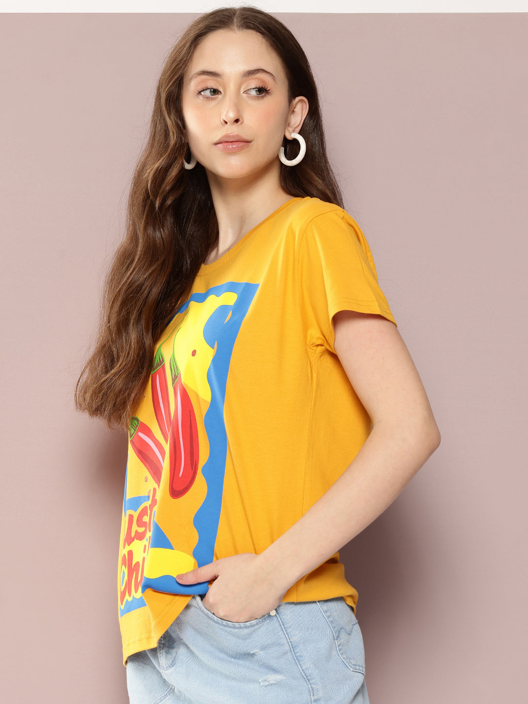 Womens Half Sleeve Round Neck Printed Boxy Fit Tshirts