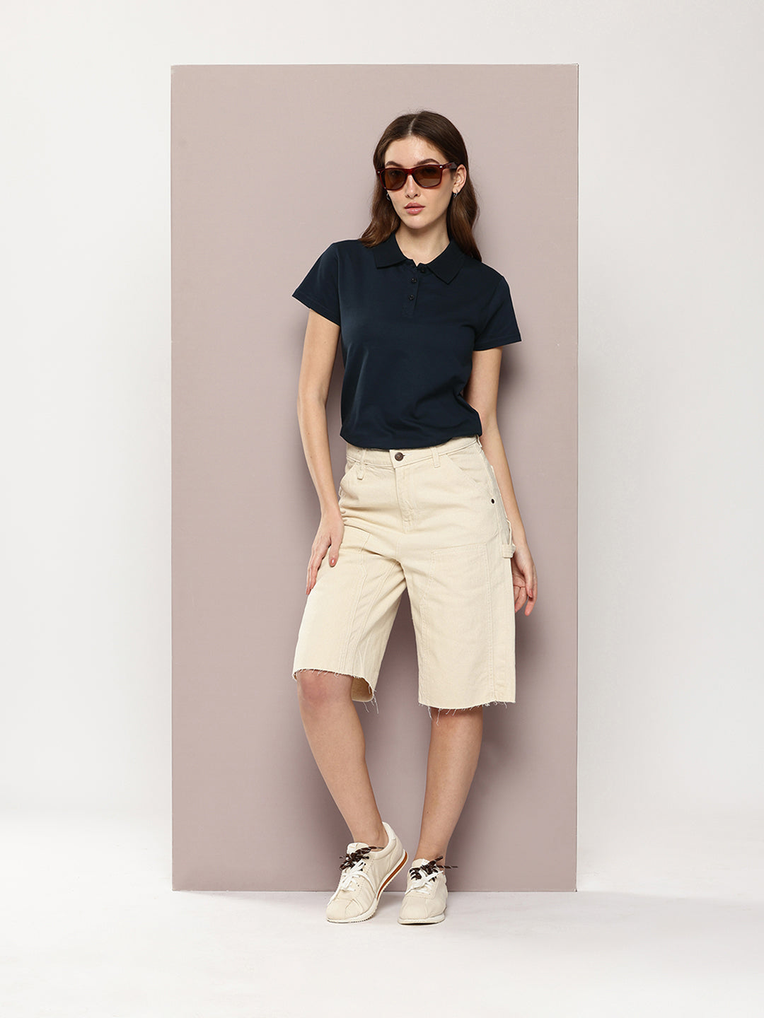 Womens Half Sleeve Polo Neck Solid Regular Fit Tshirts