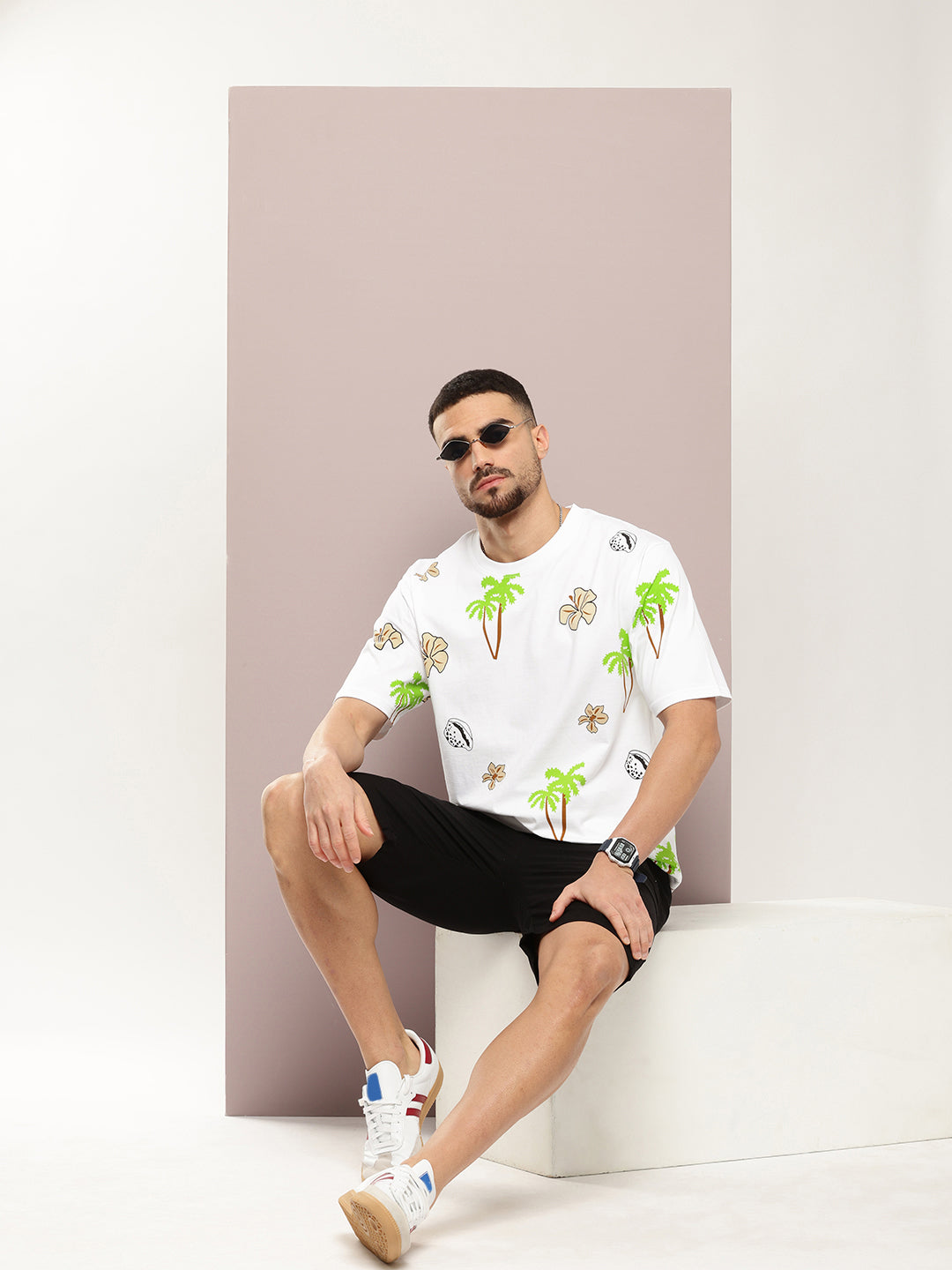 Mens Half Sleeve Round Neck All-Over Printed Oversized Fit Tshirts