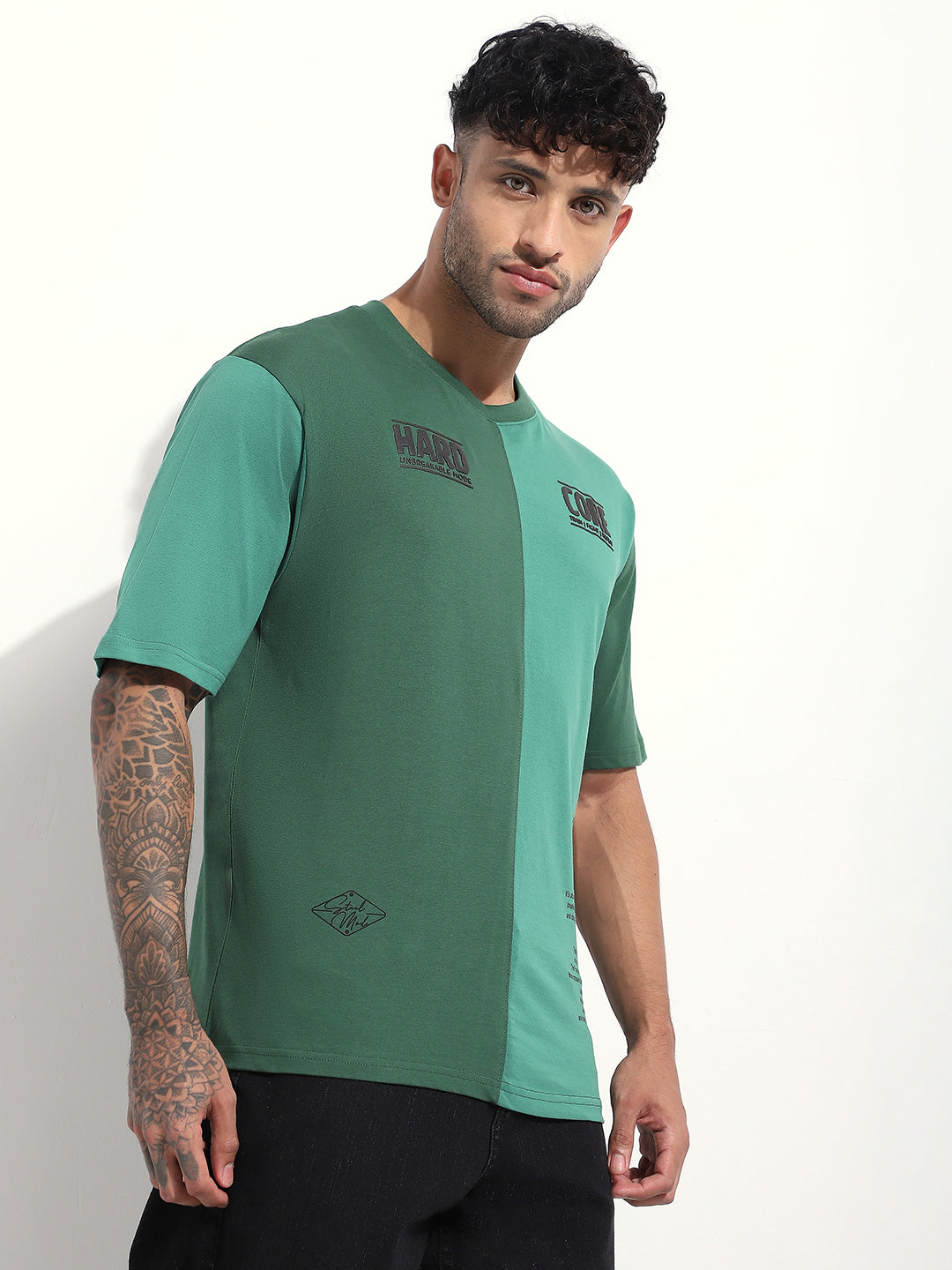 Mens Half Sleeve Round Neck Embellished Oversized Fit Tshirts