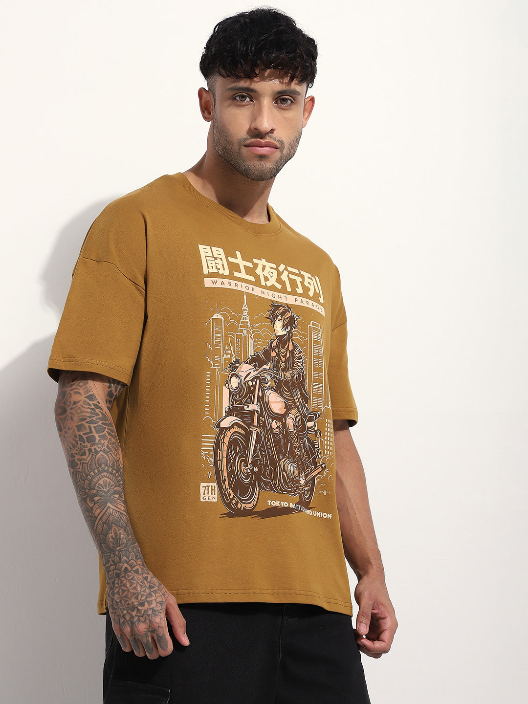 Mens Half Sleeve Drop Shoulder Printed Oversized Fit T-Shirts