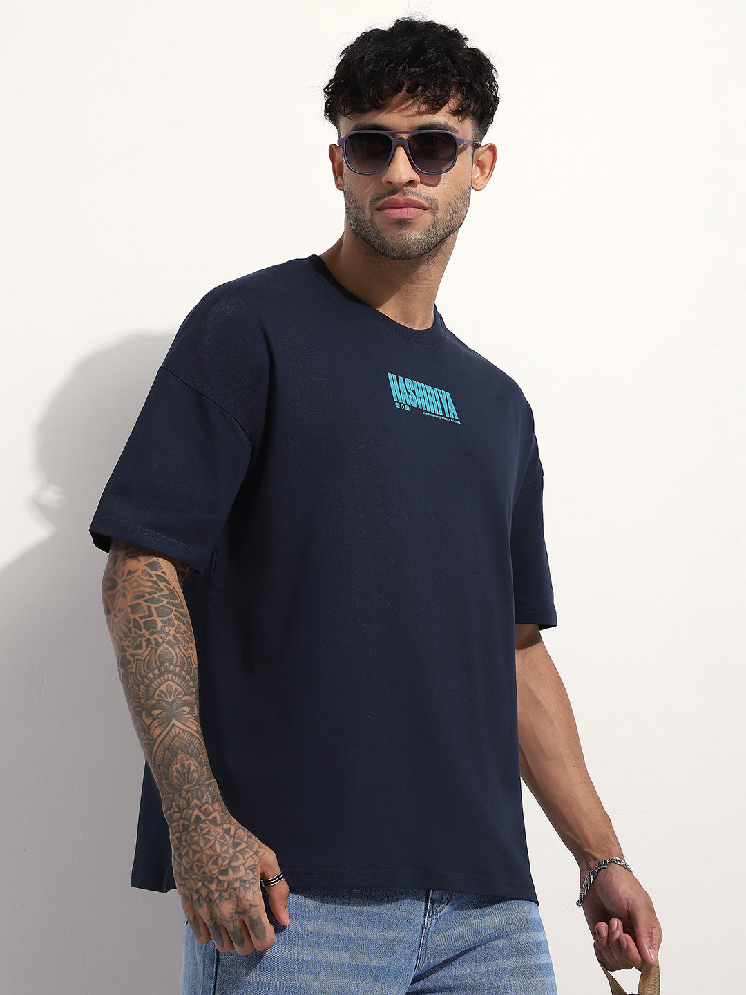 Mens Half Sleeve Drop Shoulder Printed Oversized Fit T-Shirts