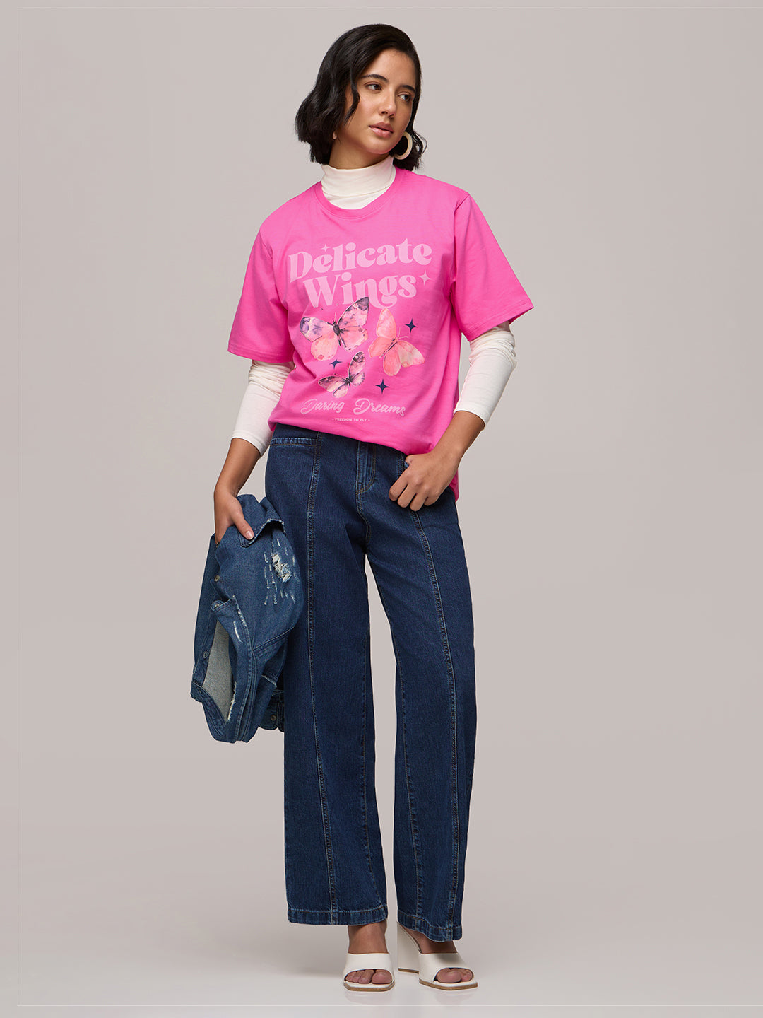 Womens Printed Oversized Fit Cotton T-Shirt
