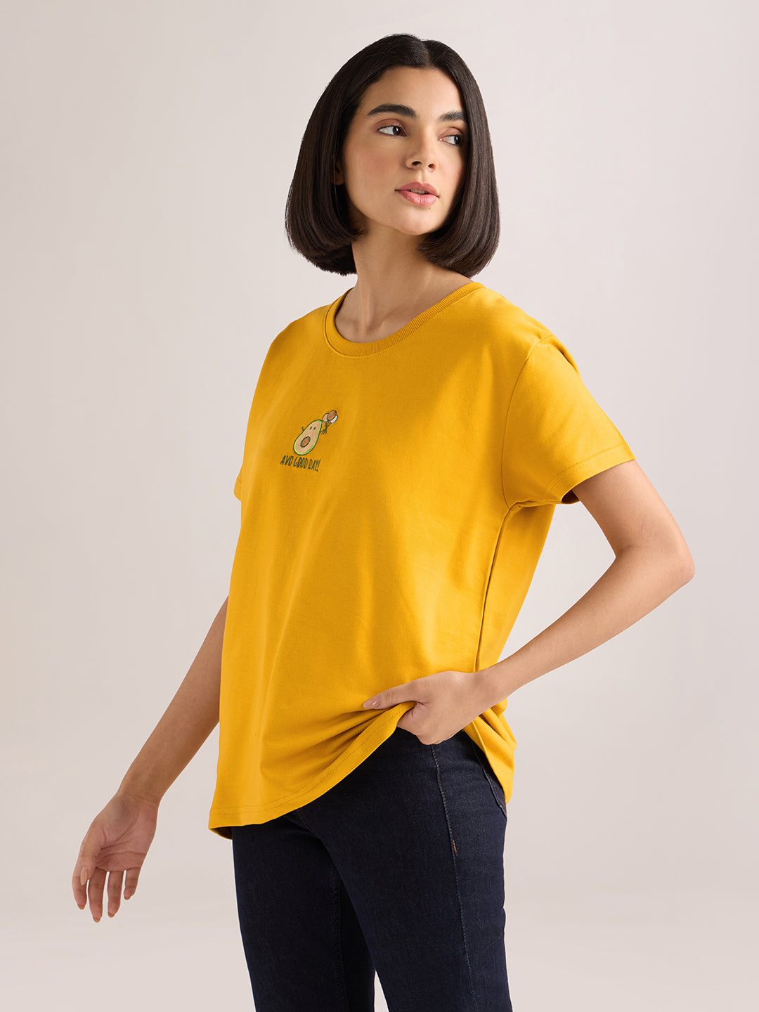 Womens Embroidery Boxy Regular Fit French Terry Cotton Tshirt