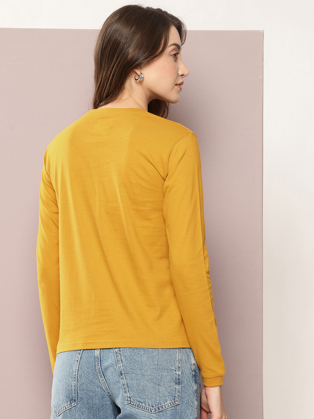 Womens Full Sleeve Round Neck Solid Regular Fit Tshirts