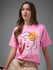 Womens Printed Round Neck Oversized Fit Tshirt