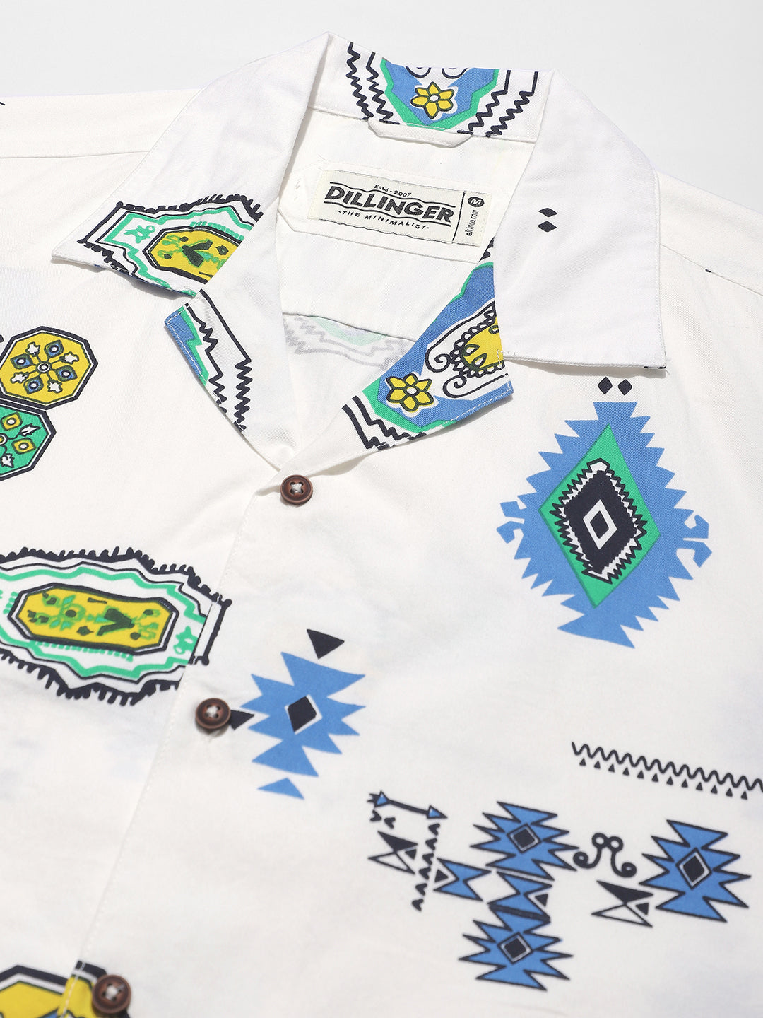 Mens Boxy Regular Short Sleeve Printed White Shirt