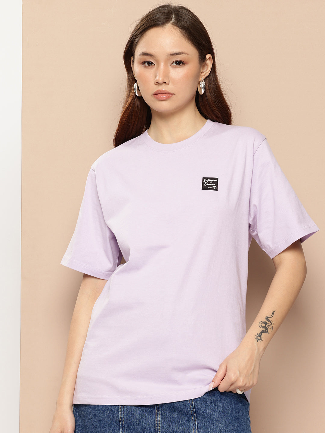 Womens Half Sleeve Round Neck Back Printed Oversized Fit Tshirts