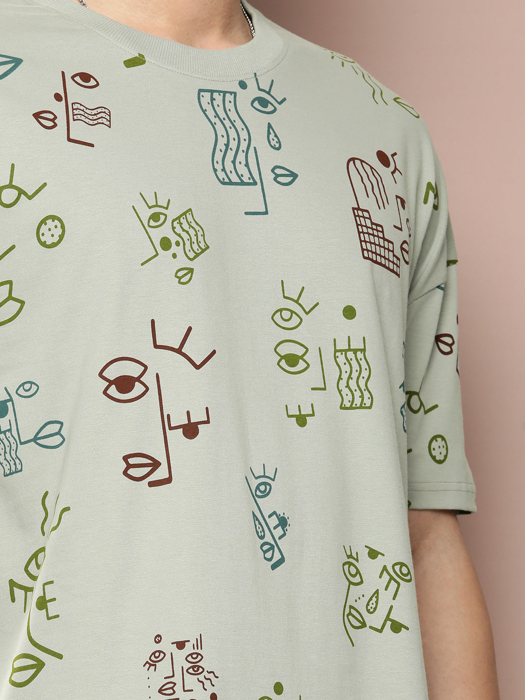 Mens Half Sleeve Drop Shoulder Printed Oversized Fit T-Shirts