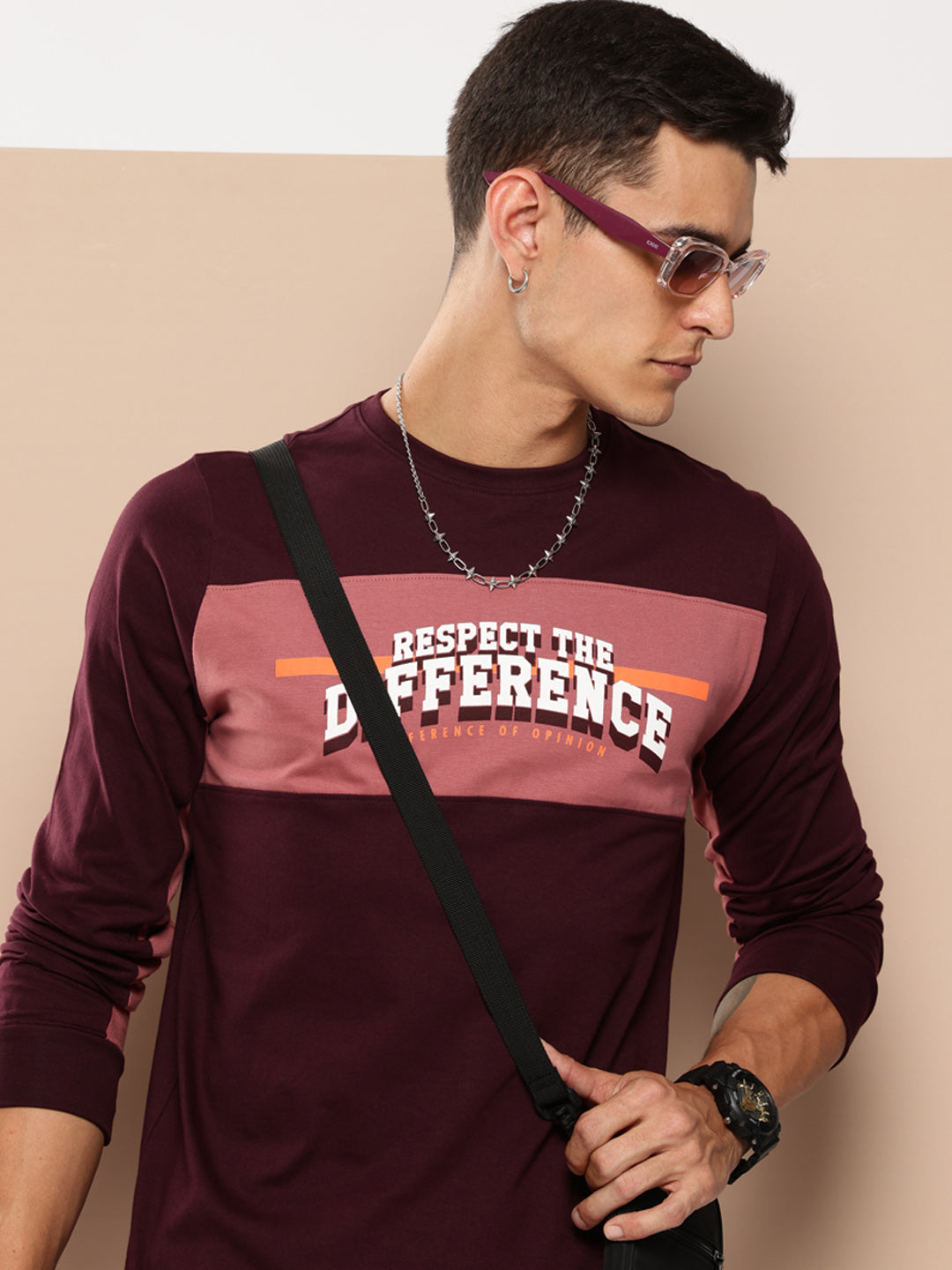 Mens Full Sleeve Round Neck Colourblocked Regular Fit Tshirts