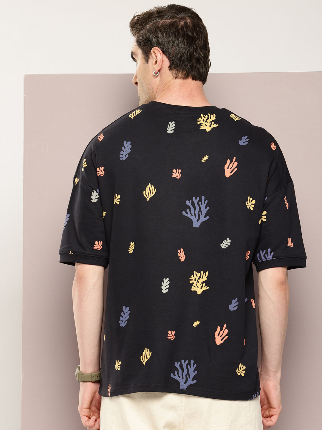 Mens Half Sleeve Round Neck All-Over Printed Oversized Fit Tshirts