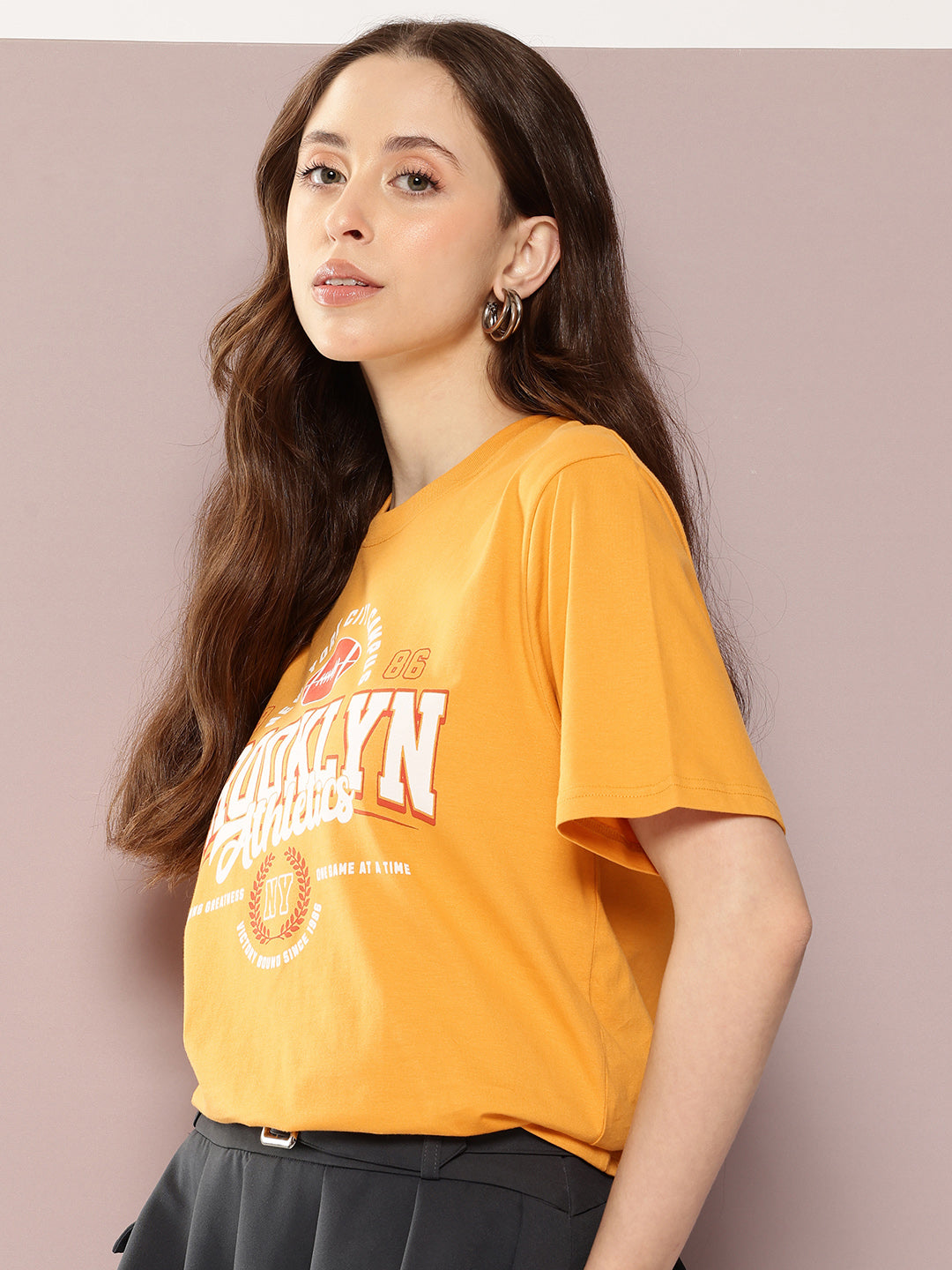Womens Half Sleeve Round Neck Printed Oversized Fit Tshirts