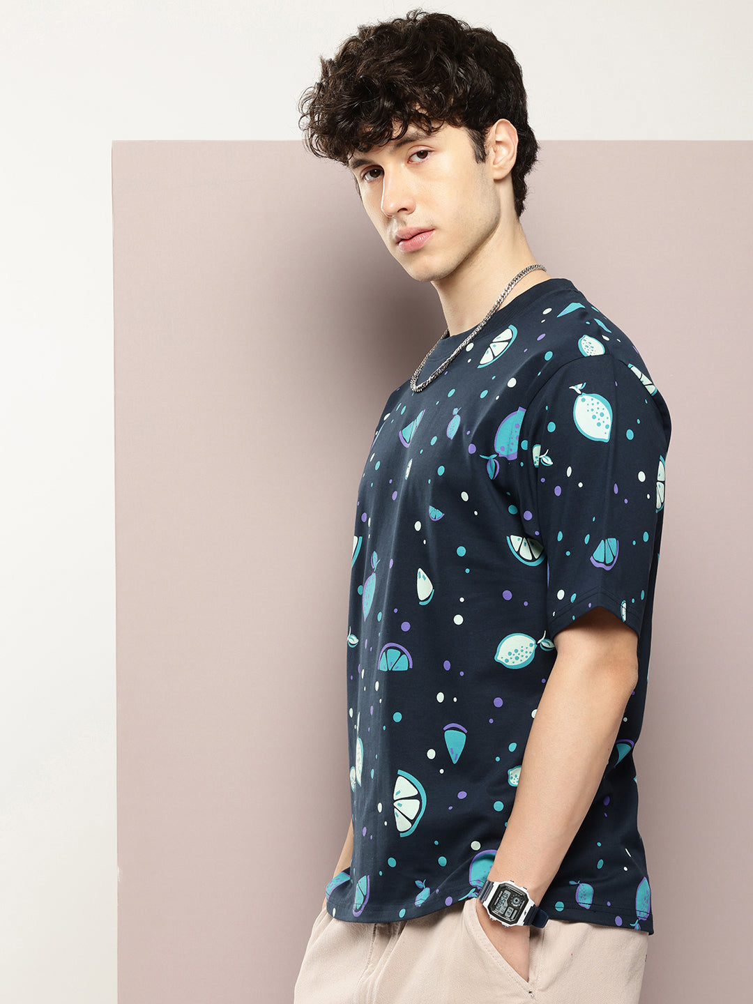Mens Half Sleeve Round Neck All-Over Printed Oversized Fit Tshirts