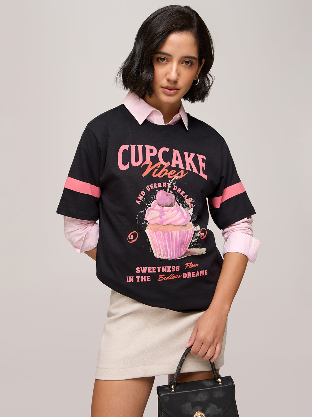 Womens Printed Oversized Fit Cotton T-Shirt