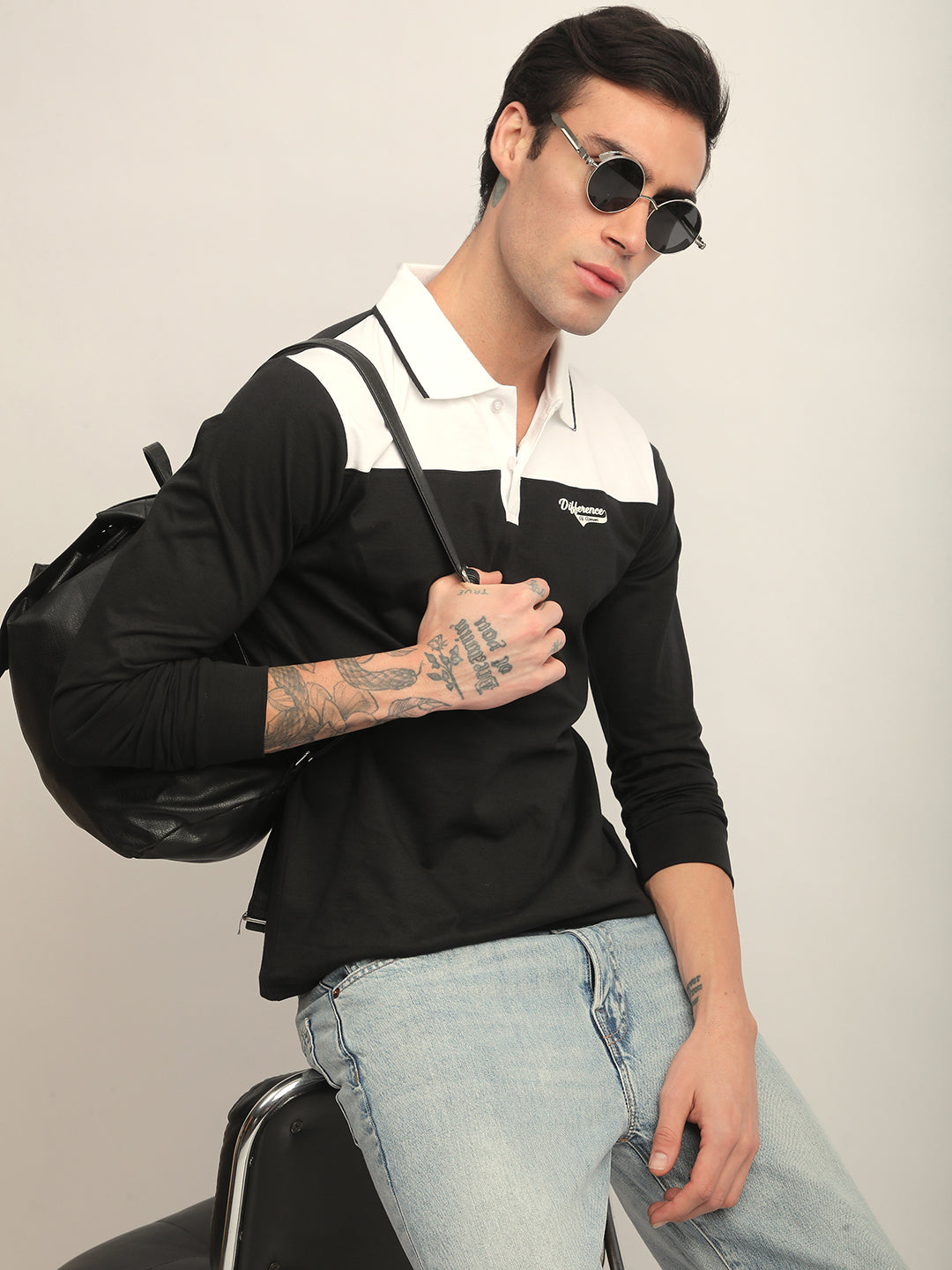 Mens Full Sleeve Polo Neck Printed Regular Fit Tshirts