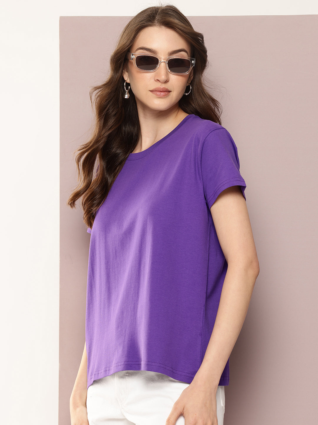 Womens Half Sleeve Round Neck Solid Boxy Fit Tshirts