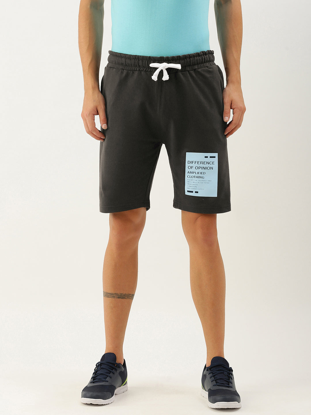 Men Grey Typography Printed Mid-Rise Regular Shorts