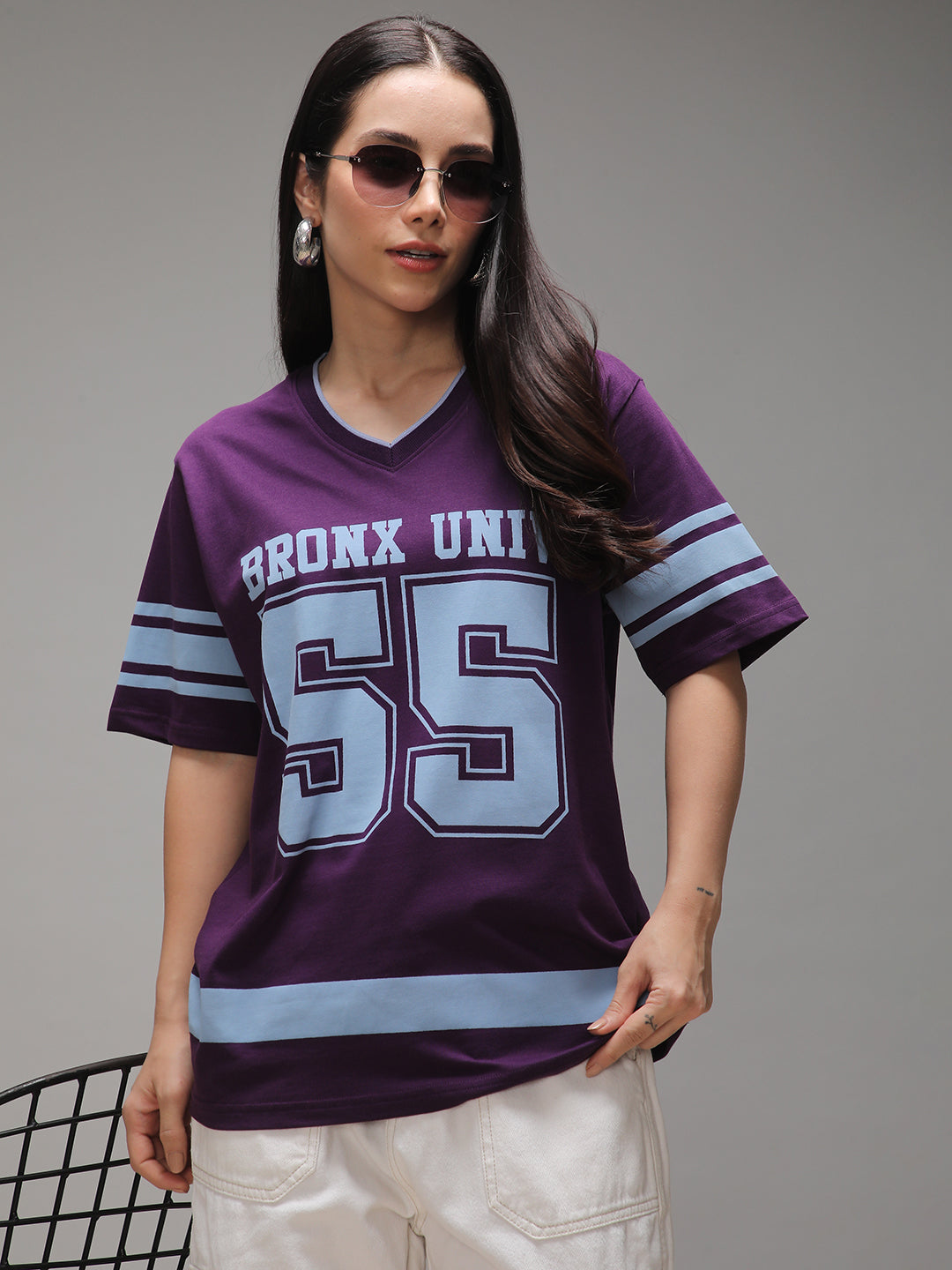 Womens Half Sleeve V-Neck Printed Oversized Fit Tshirts