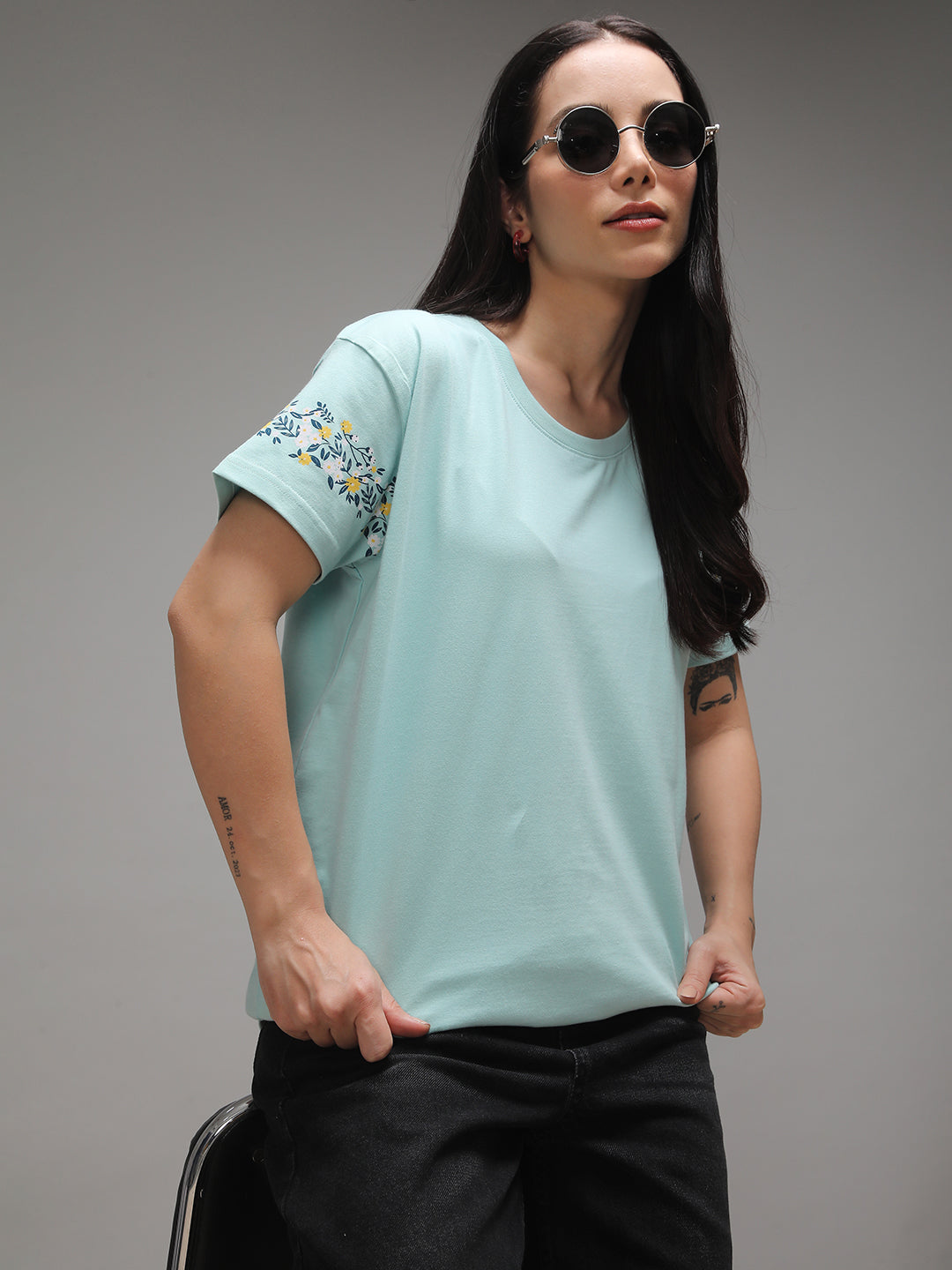 Womens Half Sleeve Round Neck Embroidery Boxy Fit Tshirts