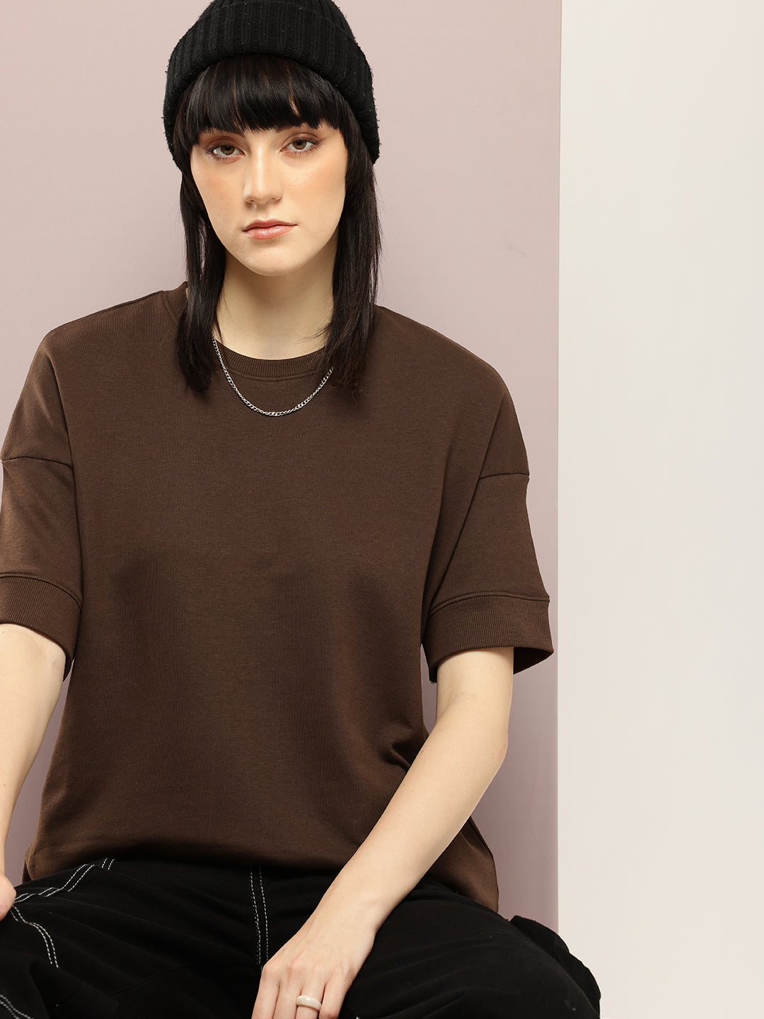 Womens Half Sleeve Round Neck Solid Oversized Fit Tshirts