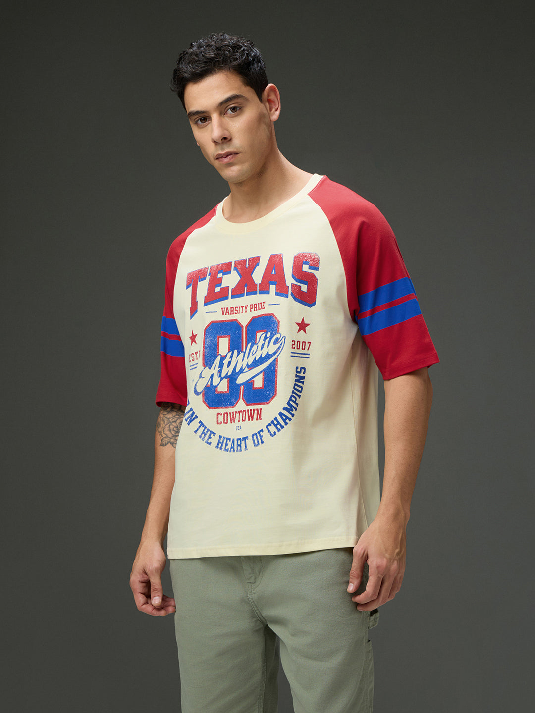 Mens Round Neck Raglan Sleeve Printed Oversized Fit Tshirt