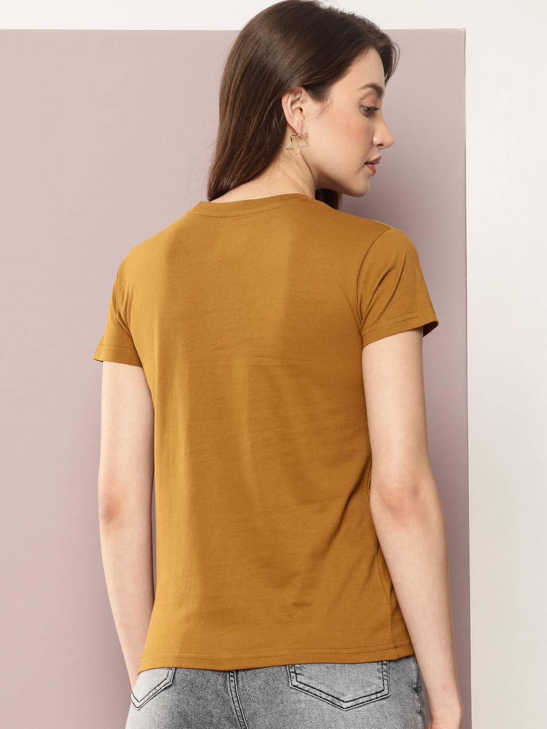 Womens Half Sleeve Round Neck Solid Regular Fit Tshirts