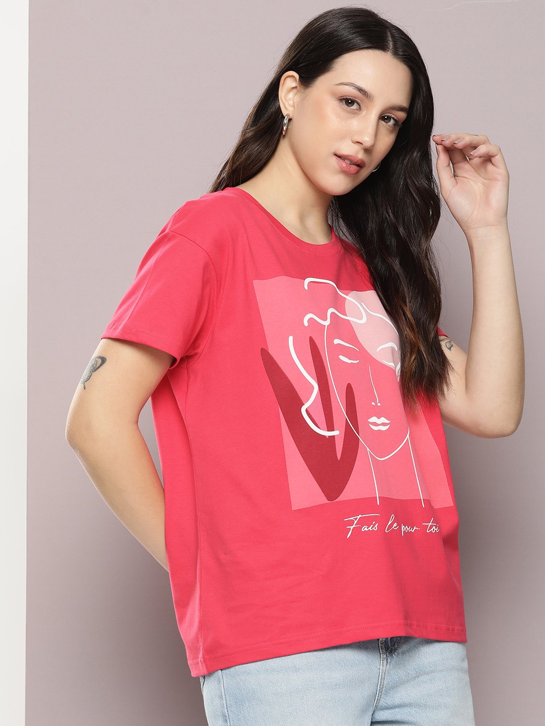 Womens Half Sleeve Round Neck Boxy Fit T-Shirts