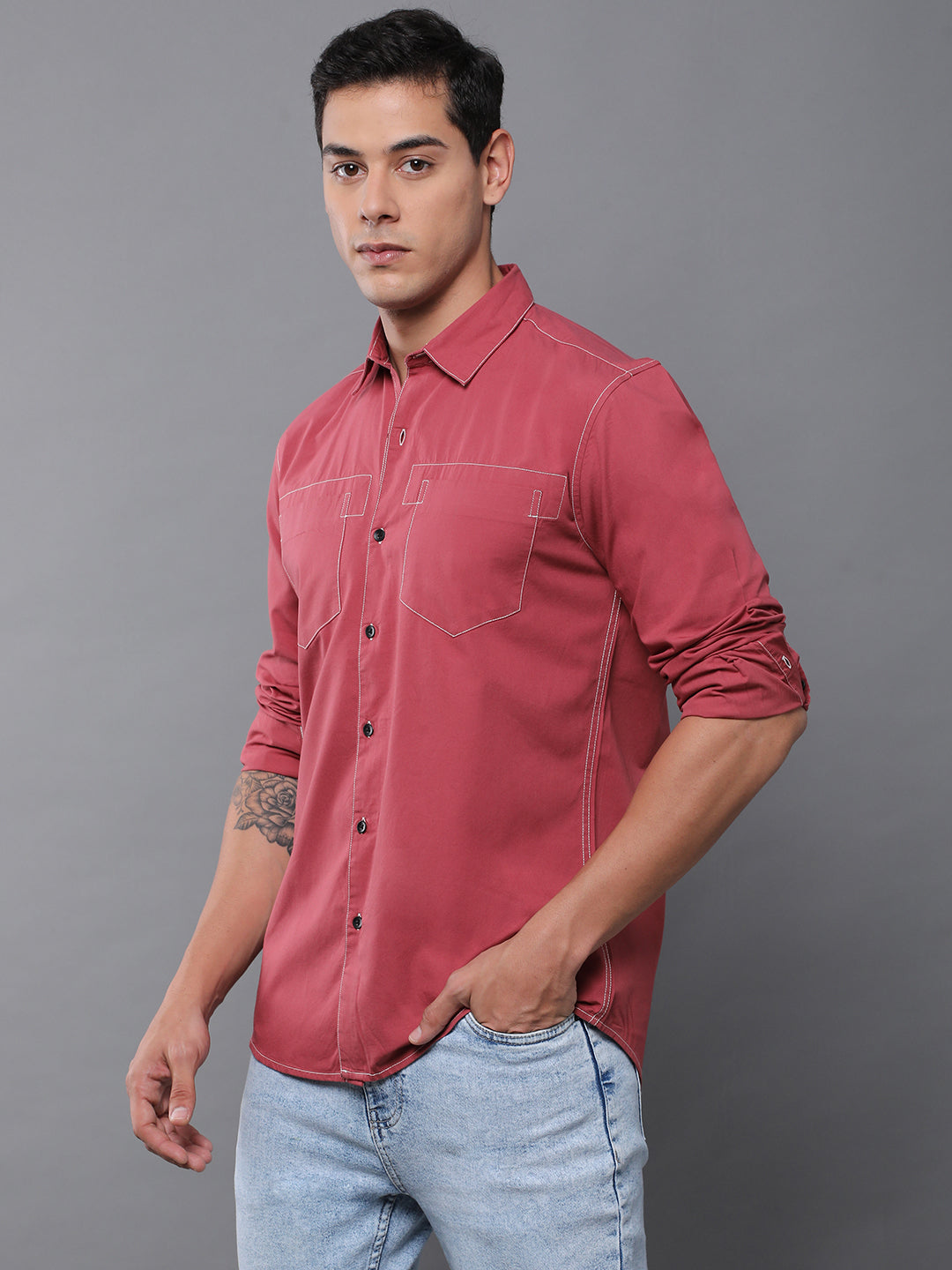 Men Plain Full Sleeve Casual Shirt With Pocket