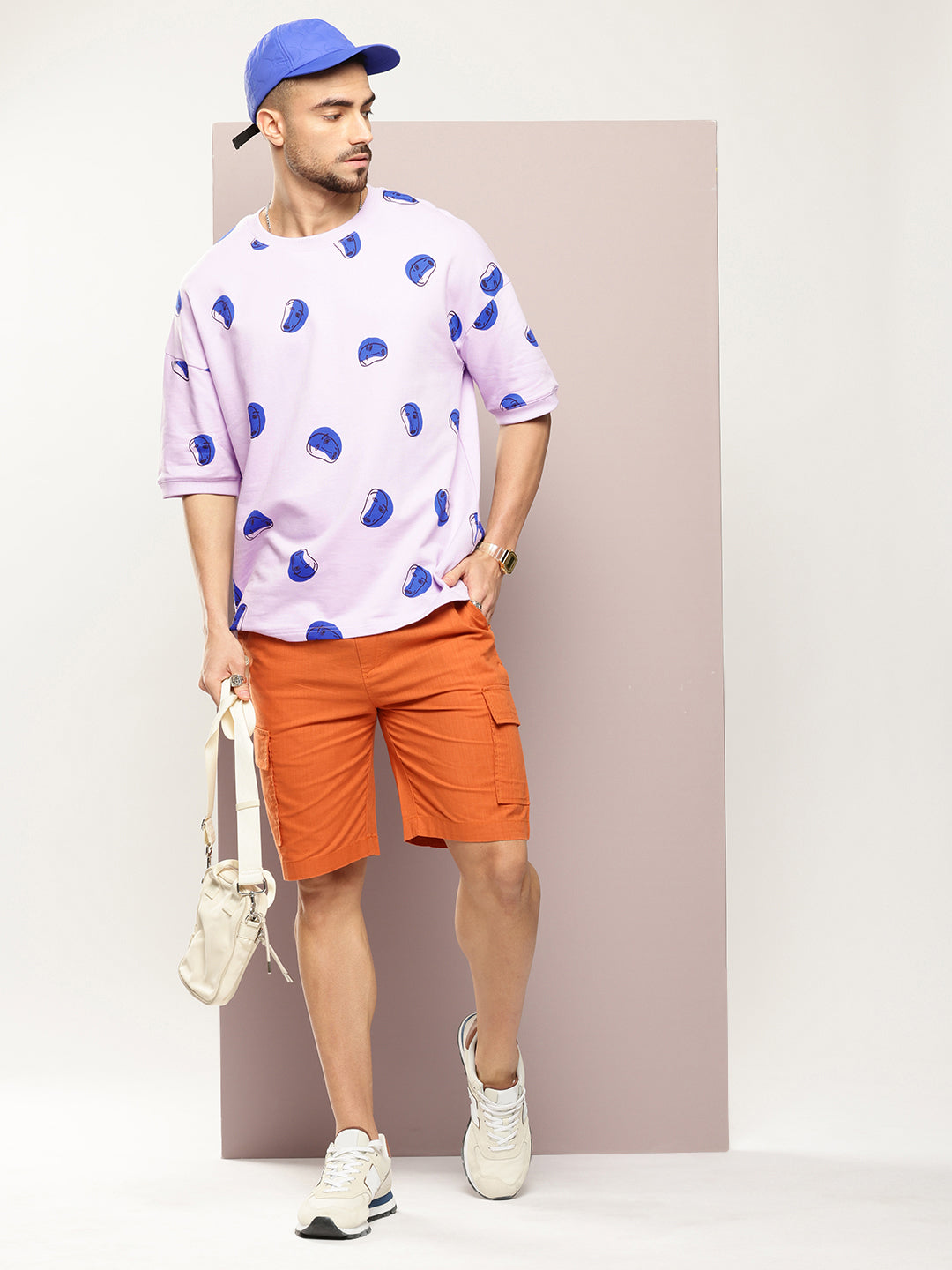 Mens Half Sleeve Round Neck All-Over Printed Oversized Fit Tshirts
