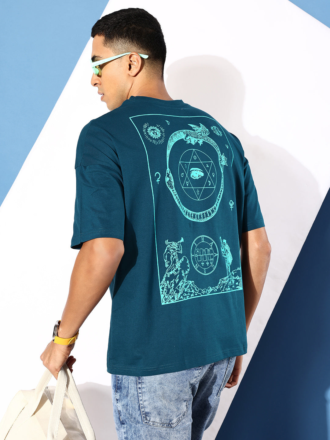 Mens Half Sleeve Drop Shoulder Printed Oversized Fit T-Shirts