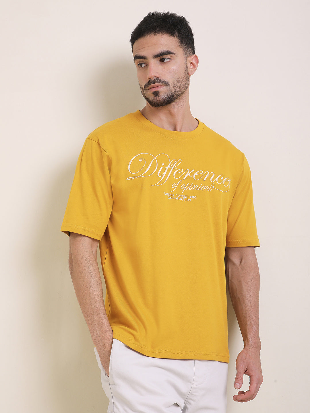 Mens Half Sleeve Round Neck Embroidered Oversized Fit Tshirts