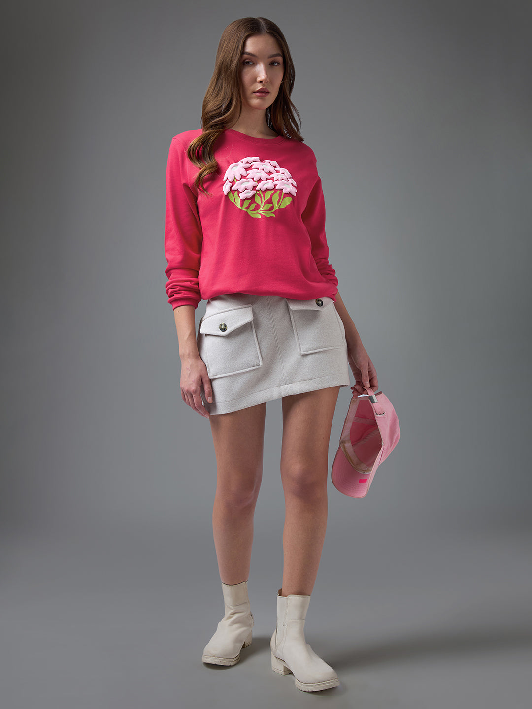 Womens Puff Printed Round Neck Relaxed Fit Tshirt