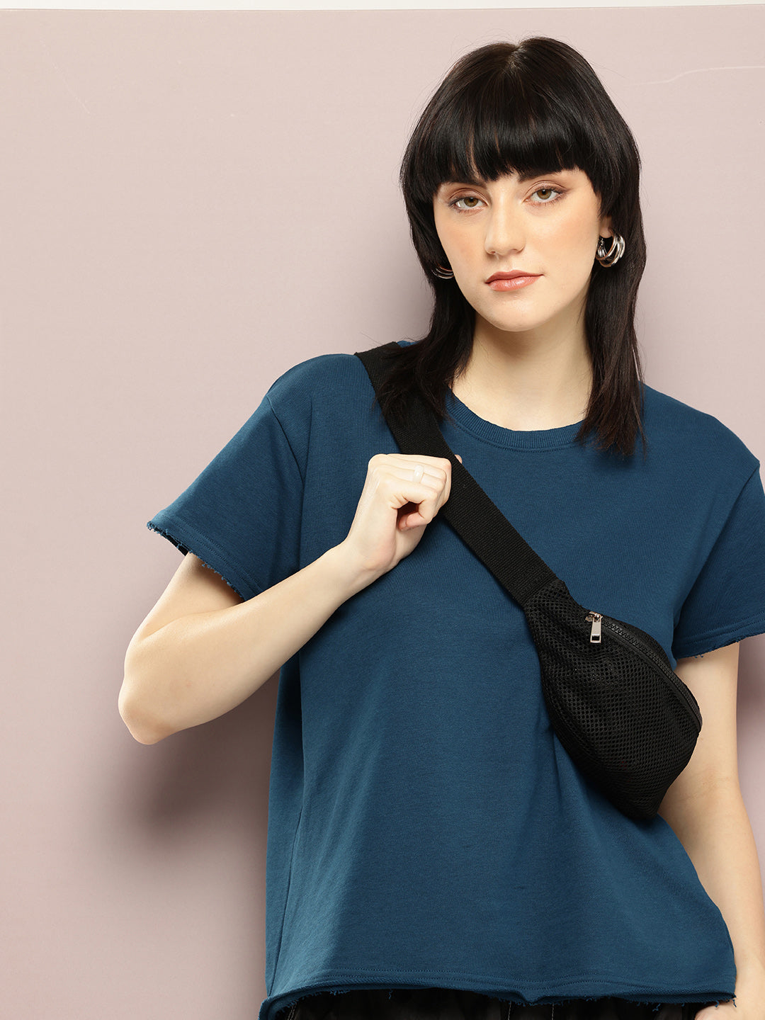 Womens Half Sleeve Round Neck Solid Boxy Fit Tshirts