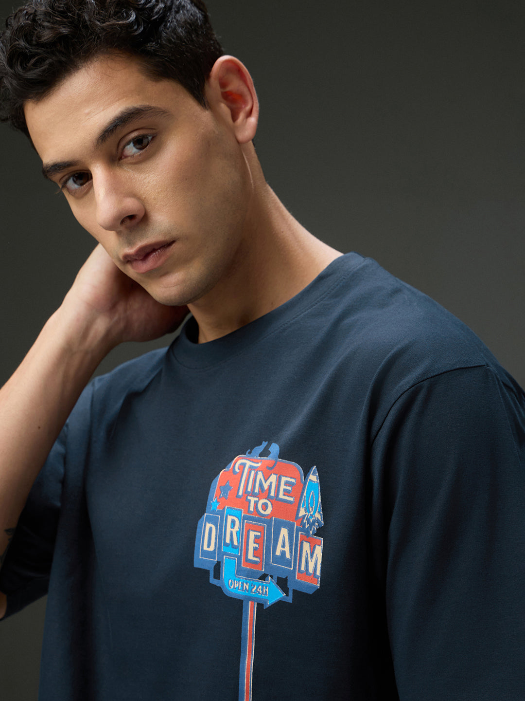 Mens Round Neck Half Sleeve Printed Oversized Fit Tshirt