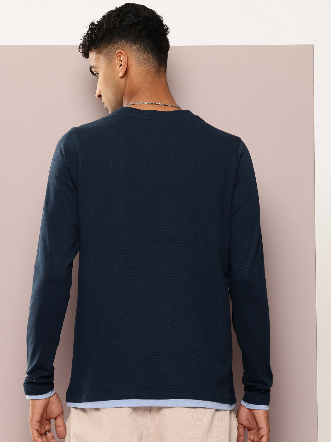 Mens Full Sleeve V-Neck Solid Regular Fit Tshirts