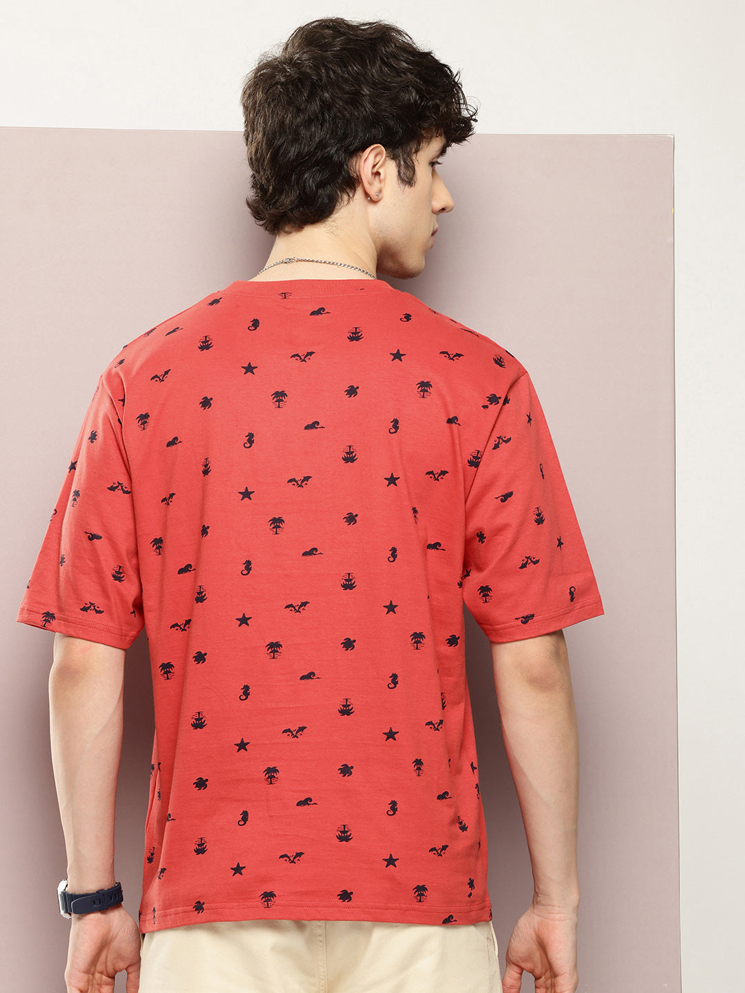 Mens Half Sleeve Round Neck All-Over Printed Oversized Fit Tshirts