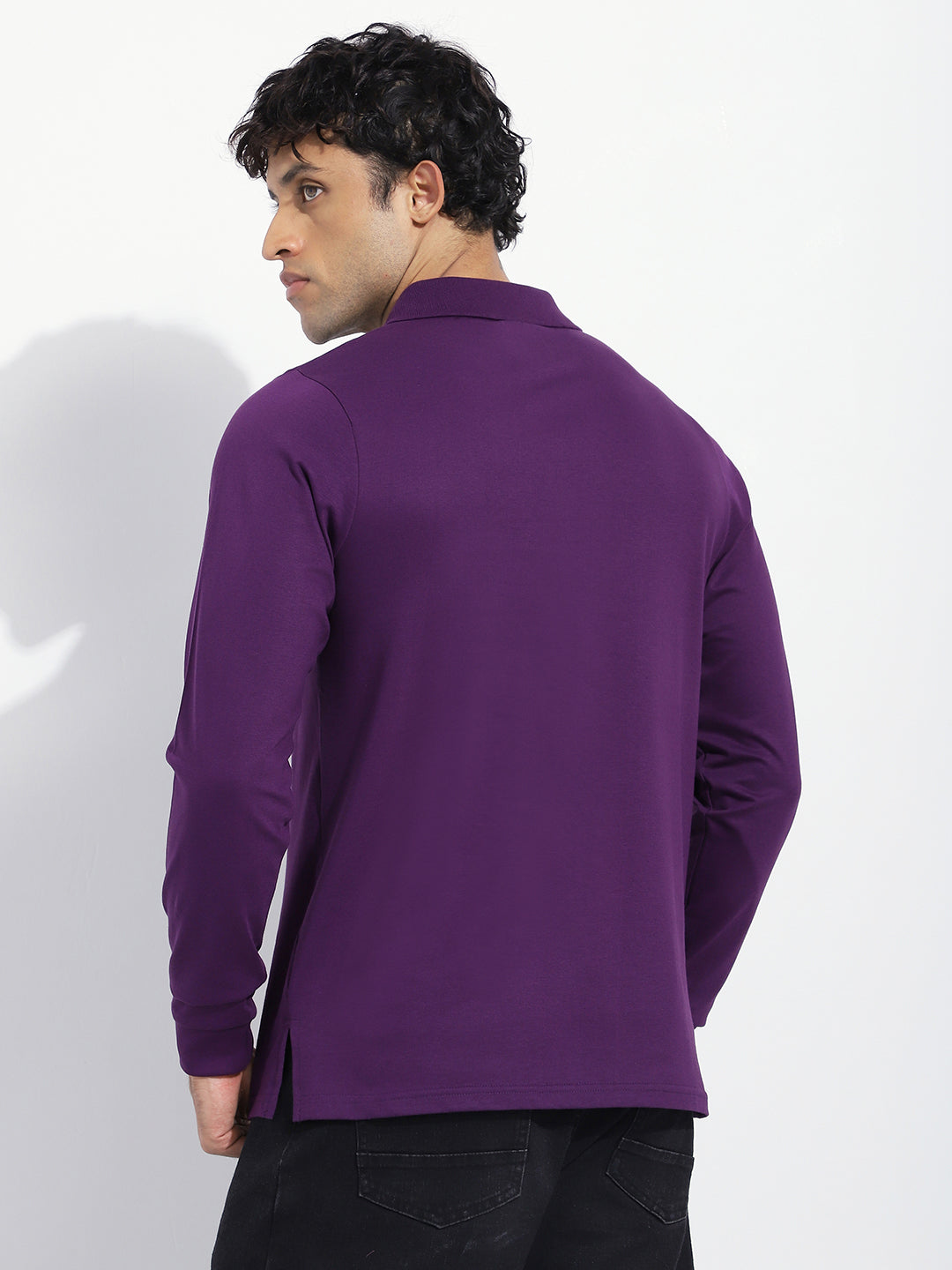 Mens Full Sleeve Polo Neck Solid Regular Fit Tshirts